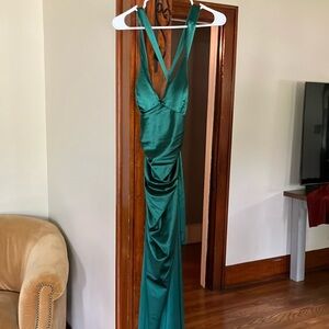 B Darlin Green Ruched Halter Gown